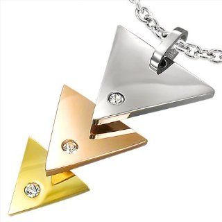 Stainless Steel 3 tone Concentric Triangle Journey Pendant w/ CZ Jewelry
