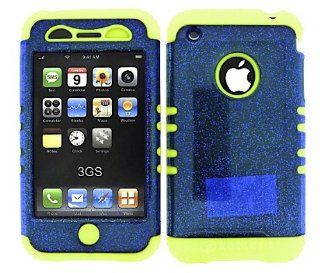 3 IN 1 HYBRID SILICONE COVER FOR APPLE IPHONE 3G 3GS HARD CASE SOFT YELLOW RUBBER SKIN GLITTER BLUE YE A042 IC KOOL KASE ROCKER CELL PHONE ACCESSORY EXCLUSIVE BY MANDMWIRELESS Cell Phones & Accessories