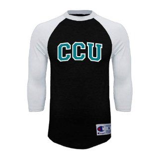 Coastal Carolina Champion Black/White Raglan Baseball T Shirt 'Arched CCU'  Sports Fan T Shirts  Sports & Outdoors