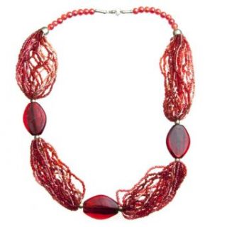 25" Red Glass Bead Multiline Necklace with a Lobster Clasp Clothing