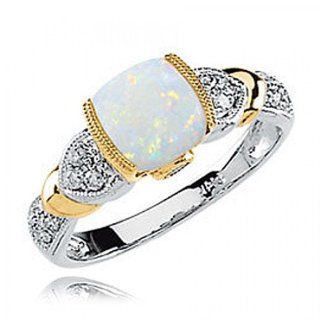 14k White and Yellow Gold Cabochon Opal Ring with Diamond & Tanzanite GEMaffair Jewelry