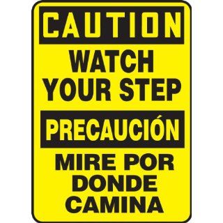 Accuform Signs SBMSTF661VP Plastic Spanish Bilingual Sign, Legend "CAUTION WATCH YOUR STEP/PRECAUCION MIRE POR DONDE CAMINA", 14" Length x 10" Width x 0.055" Thickness, Black on Yellow Industrial Warning Signs Industrial & Sc