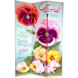 Oriental Furniture 72 x 48 Double Sided Flower Seeds 3 Panel Room