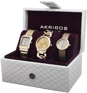 Akribos XXIV Women's AK688YG Diamond Accented Gold Tone 3 Watch Box Set Watches