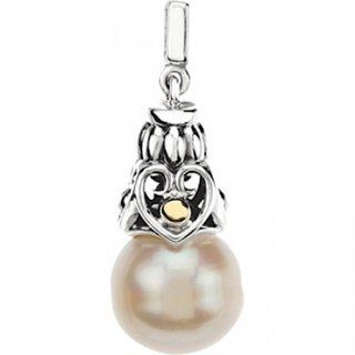 Pearl Pendant Sterling Silver 925 with 14k Yellow Gold GEMaffair Jewelry