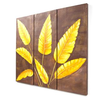 My Art Outlet Hand Painted Tropical Leaves 3 Piece Oil Canvas Art