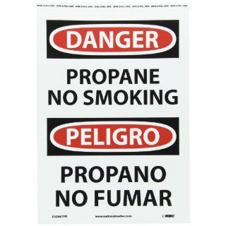 NMC ESD667PB Bilingual OSHA Sign, Legend "DANGER   PROPANE NO SMOKING", 10" Length x 14" Height, Pressure Sensitive Adhesive Vinyl, Black/Red on White