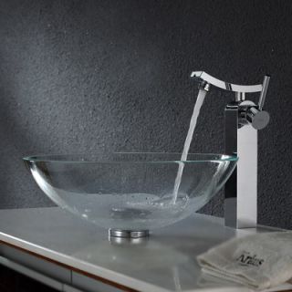 Kraus Crystal Clear Glass Vessel Sink and Unicus Faucet   C GV 100