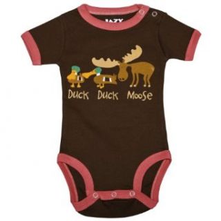 Lazy One Creeper "Duck Duck Moose" Brown w/Pink Trim Onesie (6 months) Clothing