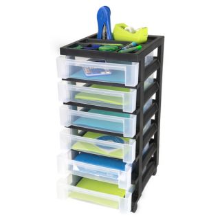 Iris Medium Cart with 6 Clear Drawers with Organizer Top   Black