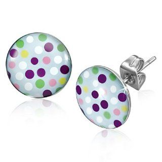 E692 E692 10mm Stainless Steel Colourful Dot Art Paint Circle Stud Earrings Mission Jewelry