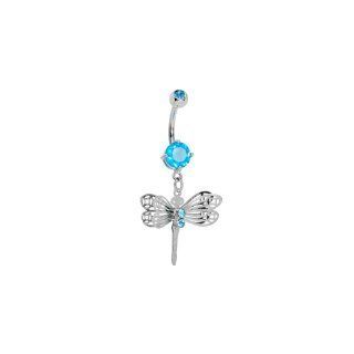316 L Surgical Steel Aqua Layered Wing Gem Dragon Fly Belly Ring Body Piercing Rings Jewelry