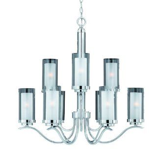 Triarch 38524 Cylindique Collection 9 Light Chandelier, Chrome Finish with Double Clear and Frosted Glass Shades    