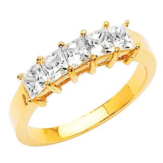 Precious Stars 14K Gold Princess Cubic Zirconia Prong Ring