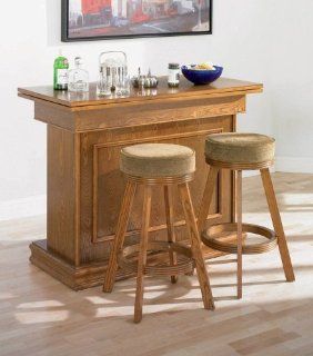 3pc All In One Game Table/Bar Unit & Bar Stools Set Oak Finish   Home Bars