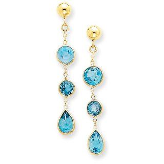 14k Blue Topaz Gemstone Dangle Earrings, Best Quality Free Gift Box Satisfaction Guaranteed Jewelry