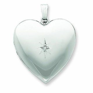 Sterling Silver 24mm with Diamond Star Design Heart Family Locket Pendants Jewelry