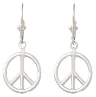Gold Misc Trends Earring White 3 D Peace Symbol Leverback Earrings High Polish Dangle Earrings Jewelry