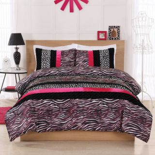 Pink Zebra Leopard Stripe Comforter Set