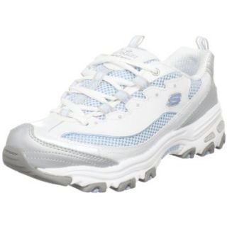 Skechers Women's D'Lites Digginit Sneaker, White/Silver/Blue, 7.5 M US Fashion Sneakers Shoes