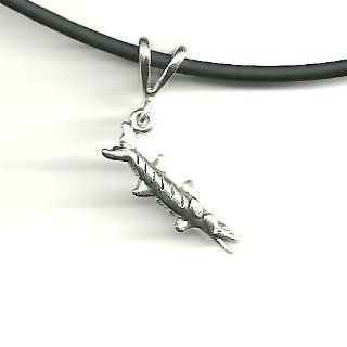 Sterling Silver Barracuda Pendant Kids Ocean Jewelry with 14" Black Cord