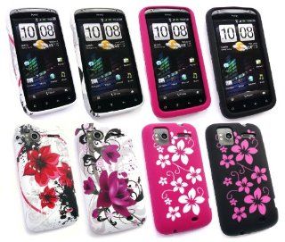 Emartbuy HTC Sensation / Sensation XE Bundle Pack of 4 Gel Silicon Skin Cover/Case   Floral Black, Floral Pink, Oriental Flowers & Purple Bloom Cell Phones & Accessories