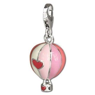 SilberDream Charm pink and white enameled hot air balloon, 925 Sterling Silver Charms Pendant with Lobster Clasp for Charms Bracelet, Necklace or Earring FC672 SilberDream Jewelry