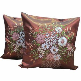 SawaddeeThailand SINGLE 2 BEAUTIFUL FULL FLOWER THROW CUSHION COVER/PILLOW CASE HANDMADE BY SATIN AND THAI SILK FOR DECORATIVE SOFA, CAR AND LIVING ROOM SIZE 17 X 17 INCHES WE SELL ONLY PILLOW COVER***Buy A Set Of Pillow Cover (2 Pcs) Get One Free Thai Sil