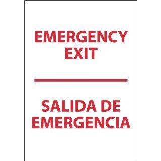 NMC M699PC Bilingual Exit/Entrance Sign, Legend "EMERGENCY EXIT", 14" Length x 20" Height, Pressure Sensitive Vinyl, Red on White Industrial Warning Signs