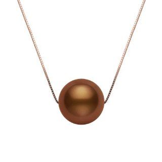 14K Rose Gold 10mm Chocolate Tahitian Single Pearl Necklace Floater Jewelry