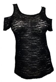 eVogues Plus size Floral Lace Sheer Off Shoulder Top Black   2X Dress Shirts