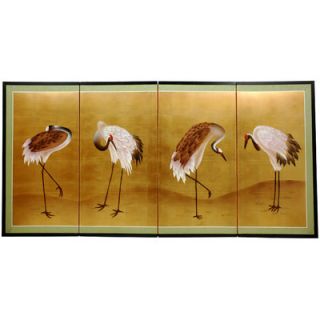 Oriental Furniture 36 Gold Leaf Cranes Silk Screen with Bracket