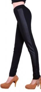Sofishie Women's Casual Skinny Leggings With Leather Side Panel
