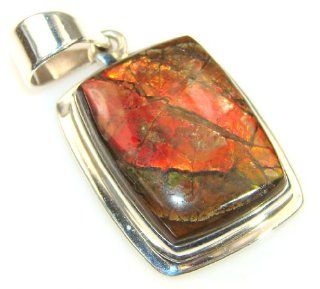 Ammolite Women's Silver Pendant 6.70g (color red, dim. 1 3/8, 7/8, 3/8 inch). Ammolite Crafted in 925 Sterling Silver only ONE pendant available   pendant entirely handmade by the most gifted artisans   one of a kind world wide item   FREE GIFT BOX 