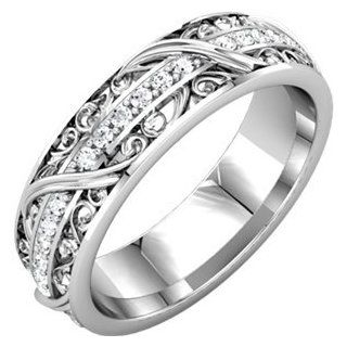 14k White Gold 1/3 CTW Sculptural Diamond Band by US Gems, Size 7.5 Jewelry