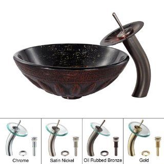 Kraus C GV 681 19mm 10ORB Magma Glass Vessel Sink and Waterfall Faucet, Oil Rubbed Bronze    