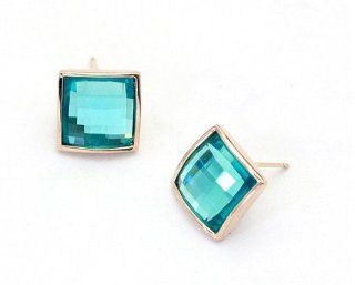Charm Jewelry Swarovski Crystal Element 18k Gold Plated Aquamarine Blue Square Exquisite Fashion Stud Earrings Z#682 Zg50459b Jewelry