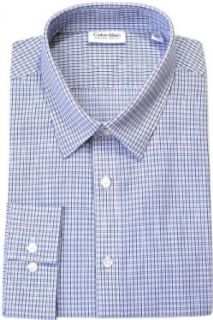 Calvin Klein "X" Extreme Slim Fit Grid Long Sleeved Shirt, Bluebird, 17" 32/33 at  Mens Clothing store