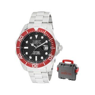 Invicta Men's 12565 Pro Diver Black Carbon Fiber Dial Stainless Steel Watch with Grey/Red Impact Case at  Men's Watch store.