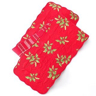 St Nicholas Square Quilted Reversible Christmas Fabric Table Runner   13" x 72"   Holly and Plaid  