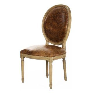 French Country Louis XVI Oval Back Leather Dining Side Chair  
