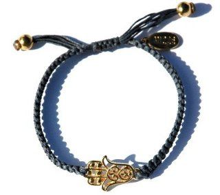 Gold Macram Hamsa Handmade Bracelet in Denim Blue Jewelry