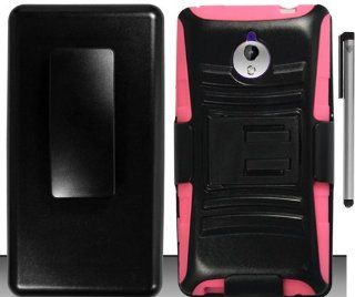 For HTC 8XT Robotic Armor Belt Clip Holster Stand Cover Case with ApexGears Stylus Pen (Black Pink) Cell Phones & Accessories