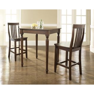 Crosley Three Piece Pub Pub Set with Turned Leg Table and Barstools in