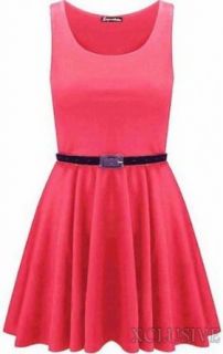 Xclusive Collection Women's Belted Sleeveless Skater Going Out Dress Skater Skirt