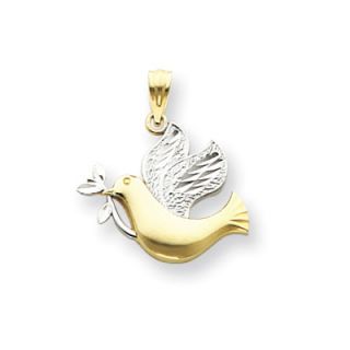 Jewelryweb 14k Gold Peace Dove with Olive Branch Pendant