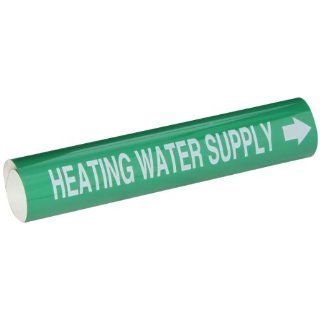 Brady 5826 I High Performance   Wrap Around Pipe Marker, B 689, White On Green Pvf Over Laminated Polyester, Legend "Heating Water Supply" Industrial Pipe Markers