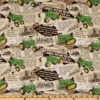 44'' Wide John Deere Vintage Tractor News Ad Brown Fabric By The Yard