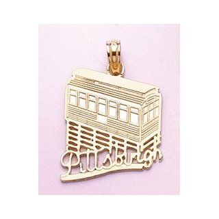 14k Gold Travel Necklace Charm Pendant, Pittsburgh Incline Tram Cable Car Jewelry