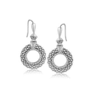 Sterling Silver Diamond Open Circle Popcorn Textured Drop Earrings (.06 ct. tw.) Vishal Jewelry Jewelry